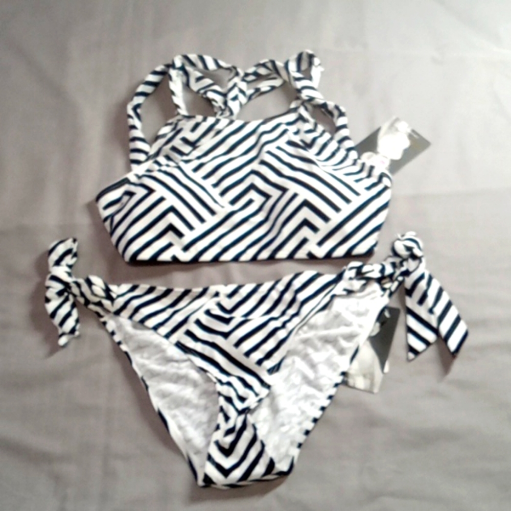 Bathing Suit Marilyn Monroe Swimwear TWO Piece BIKINI BLACK WHITE NEW LARGE